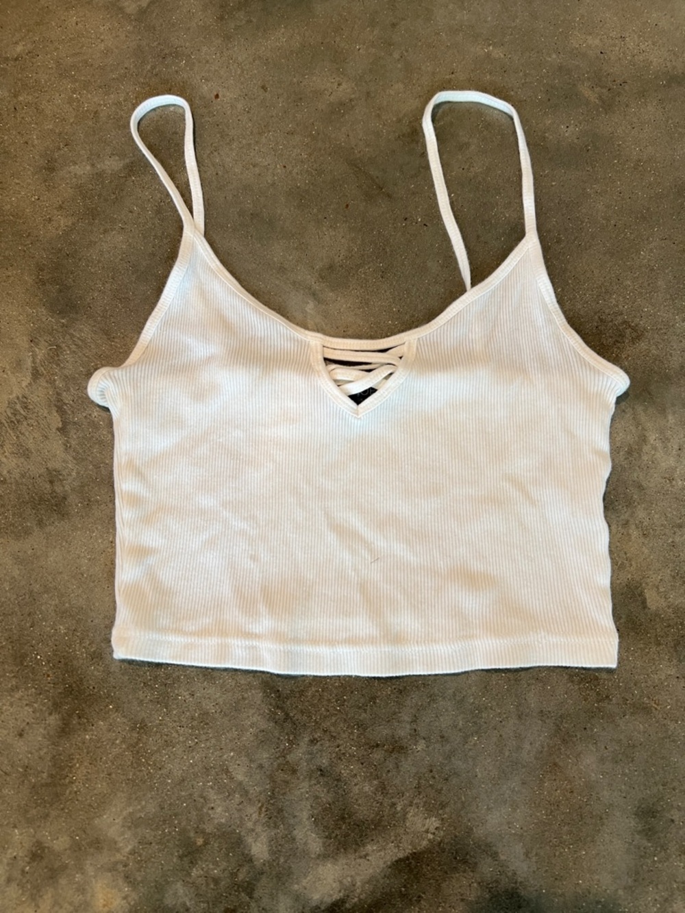 Topshop White Ribbed Ladder-Front Crop Camisole